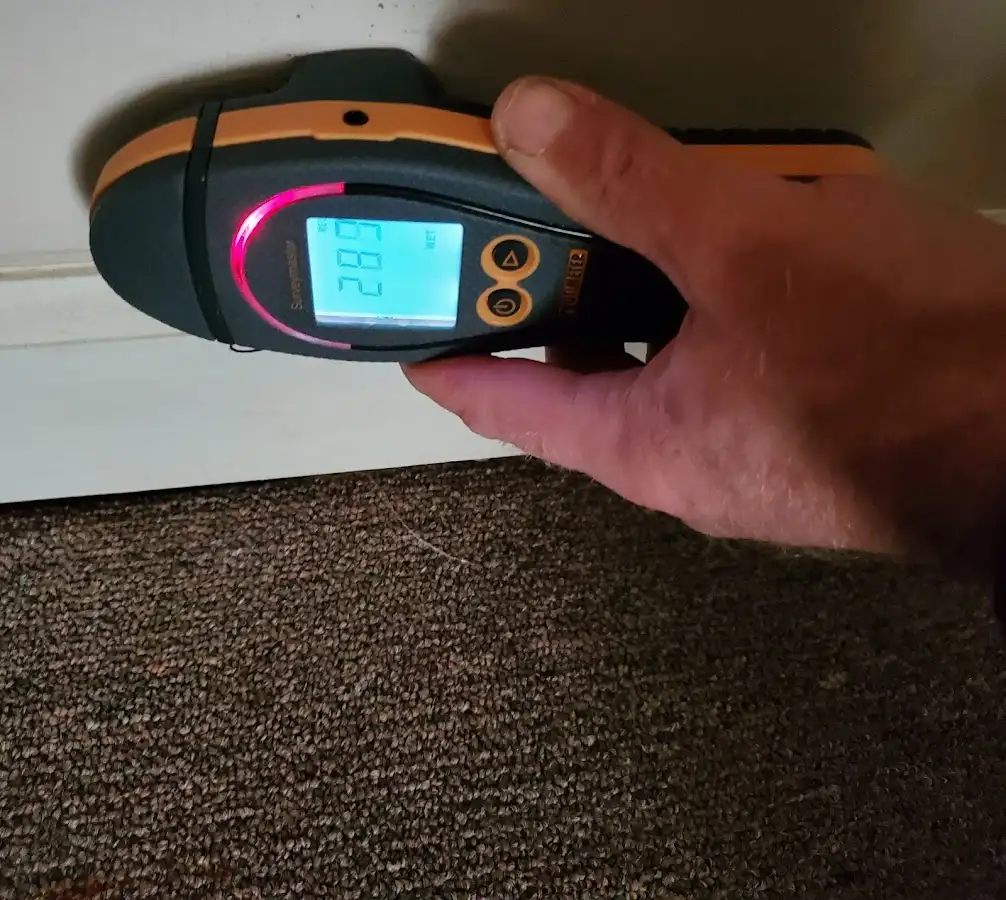 Moisture detection at baseboard during Storm Damage Restoration in Groesbeck